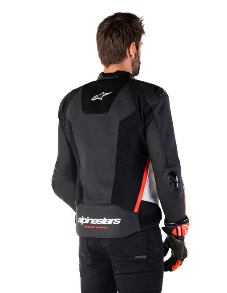 Blouson moto cuir racing Alpinestars Missile V3 Airflow Noir Blanc Rouge