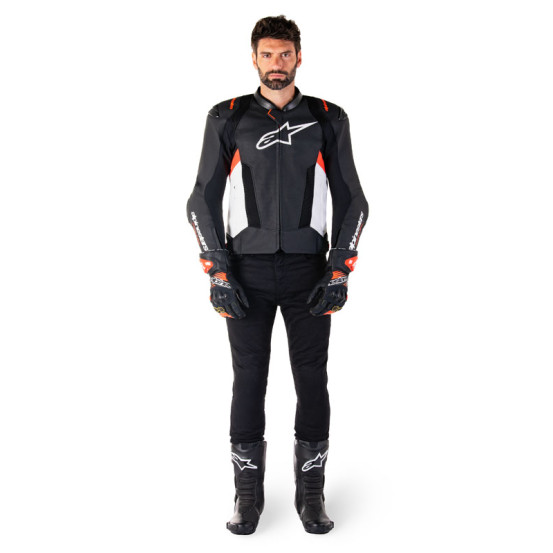 Blouson moto cuir racing Alpinestars Missile V3 Airflow Noir Blanc Rouge