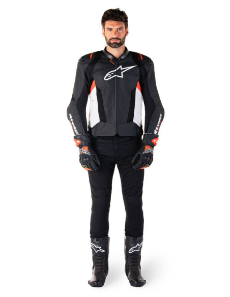 Blouson moto cuir racing Alpinestars Missile V3 Airflow Noir Blanc Rouge