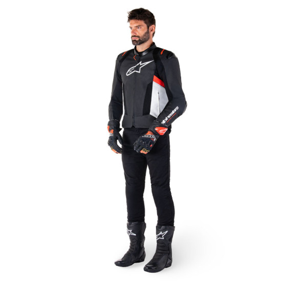 Blouson moto cuir racing Alpinestars Missile V3 Airflow Noir Blanc Rouge