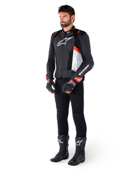 Blouson moto cuir racing Alpinestars Missile V3 Airflow Noir Blanc Rouge
