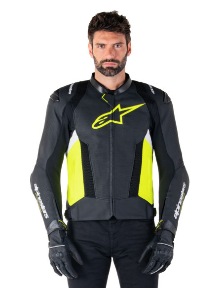 Blouson moto cuir racing Alpinestars Missile V3 Airflow Noir Jaune