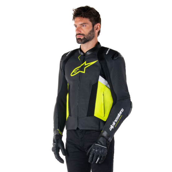 Blouson moto cuir racing Alpinestars Missile V3 Airflow Noir Jaune