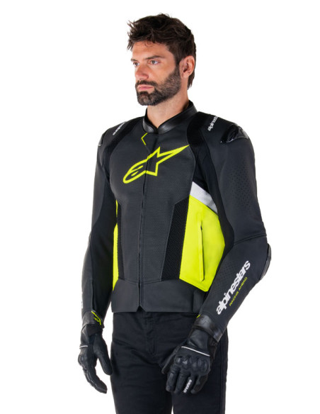 Blouson moto cuir racing Alpinestars Missile V3 Airflow Noir Jaune