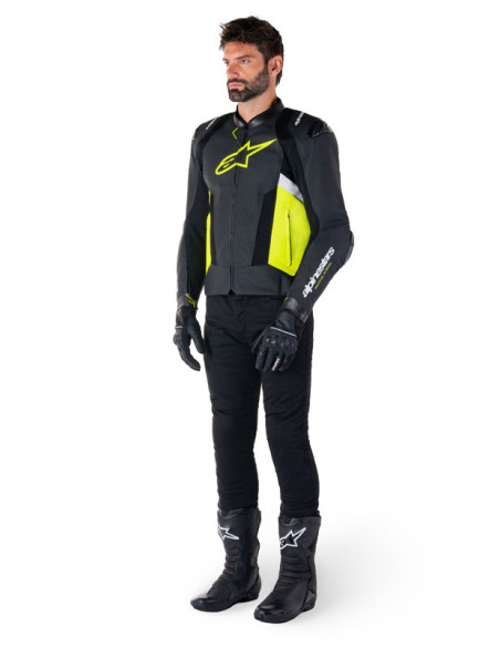 Blouson moto cuir racing Alpinestars Missile V3 Airflow Noir Jaune
