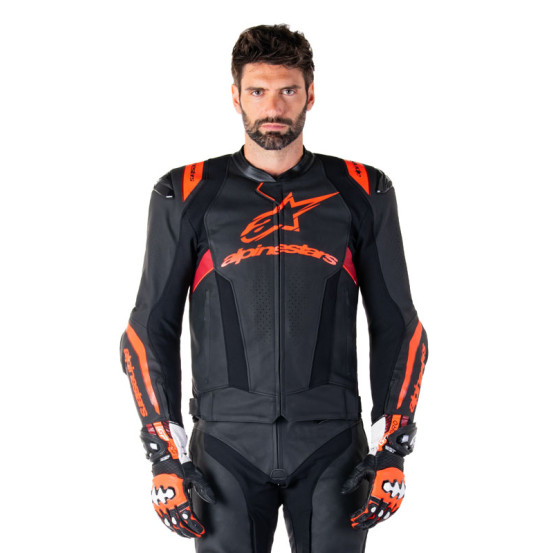Blouson moto cuir racing Alpinestars Missile V3 Ignition Noir Rouge