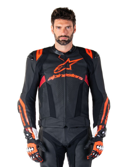 Blouson moto cuir racing Alpinestars Missile V3 Ignition Noir Rouge