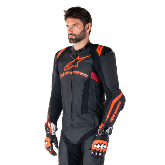 Blouson moto cuir racing Alpinestars Missile V3 Ignition Noir Rouge