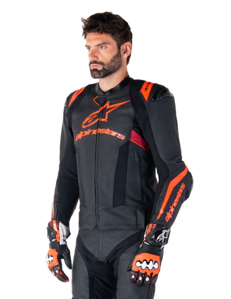 Blouson moto cuir racing Alpinestars Missile V3 Ignition Noir Rouge
