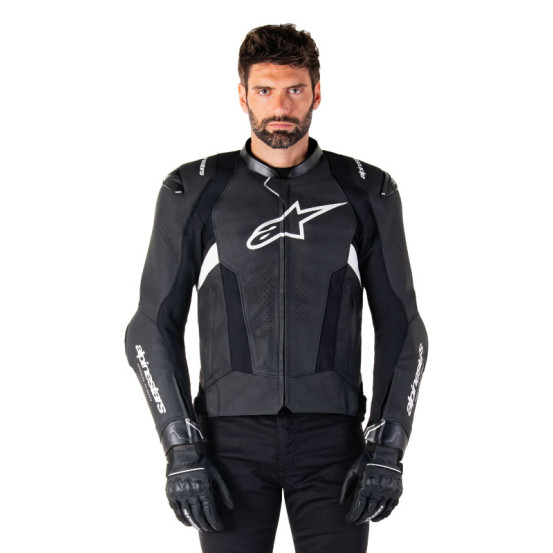 Blouson moto cuir racing Alpinestars Missile V3 Noir Blanc