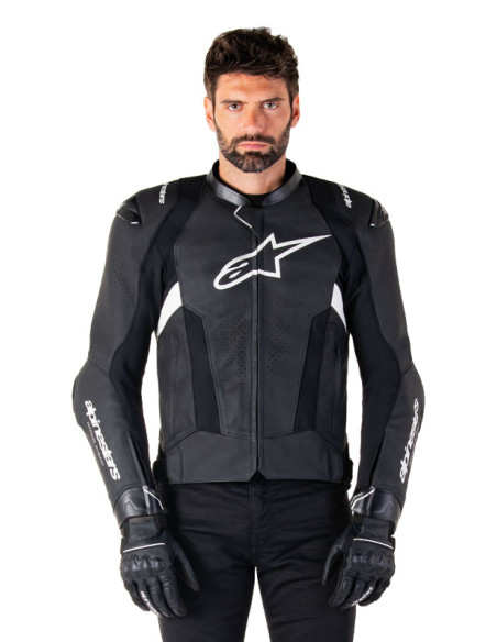 Blouson moto cuir racing Alpinestars Missile V3 Noir Blanc