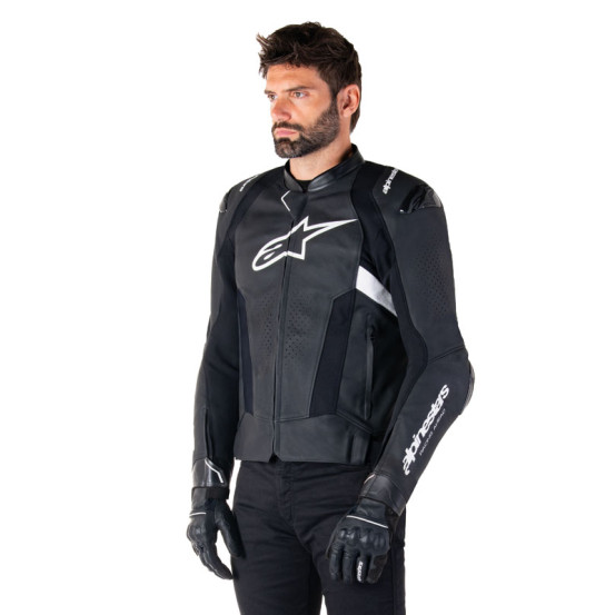 Blouson moto cuir racing Alpinestars Missile V3 Noir Blanc