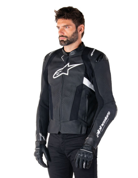 Blouson moto cuir racing Alpinestars Missile V3 Noir Blanc