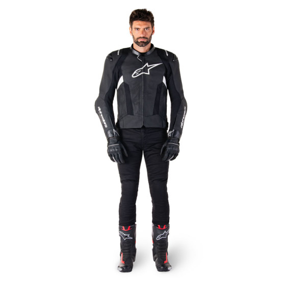 Blouson moto cuir racing Alpinestars Missile V3 Noir Blanc