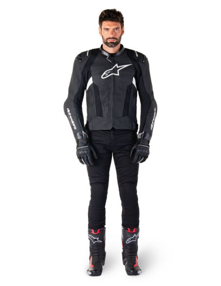 Blouson moto cuir racing Alpinestars Missile V3 Noir Blanc