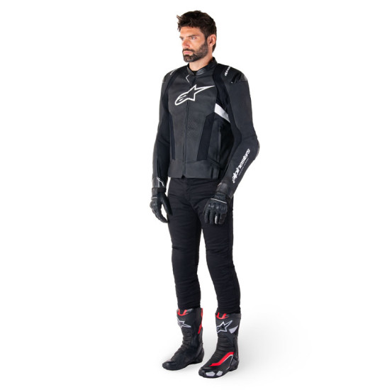 Blouson moto cuir racing Alpinestars Missile V3 Noir Blanc