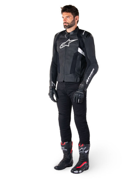 Blouson moto cuir racing Alpinestars Missile V3 Noir Blanc