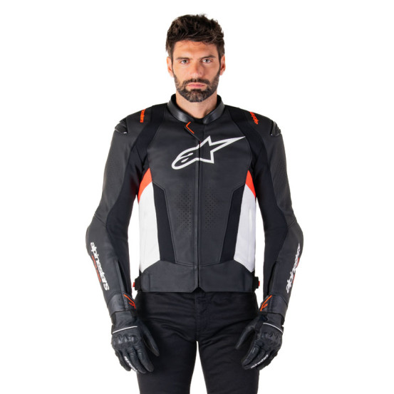 Blouson moto cuir racing Alpinestars Missile V3 Noir Blanc Rouge