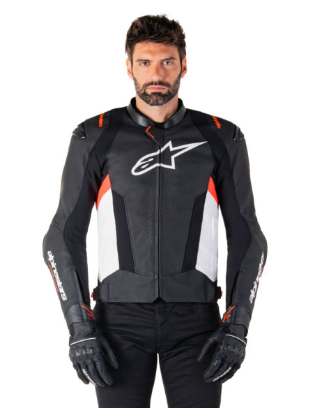 Blouson moto cuir racing Alpinestars Missile V3 Noir Blanc Rouge