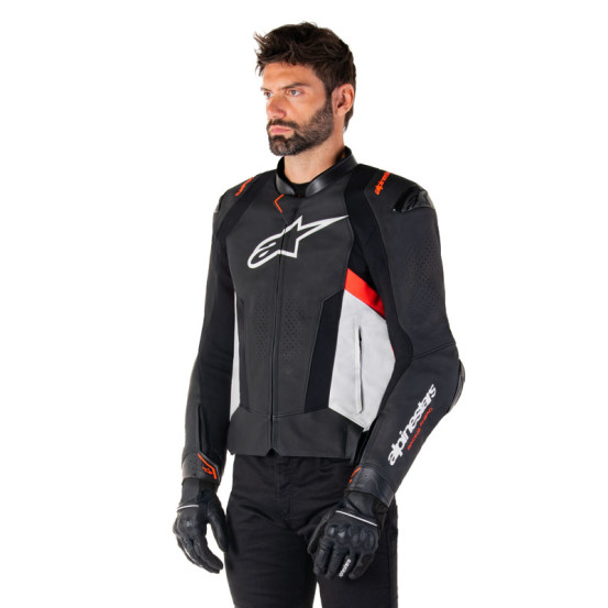 Blouson moto cuir racing Alpinestars Missile V3 Noir Blanc Rouge