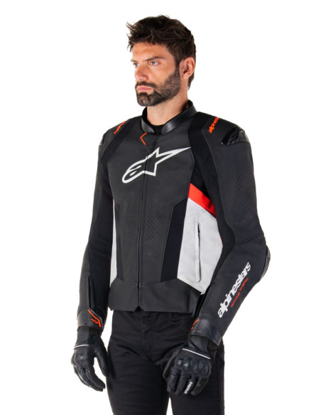Blouson moto cuir racing Alpinestars Missile V3 Noir Blanc Rouge