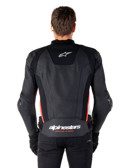 Blouson moto cuir racing Alpinestars Missile V3 Noir Blanc Rouge