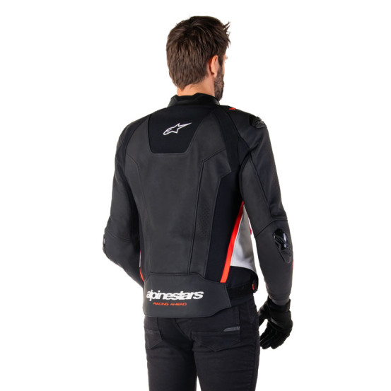 Blouson moto cuir racing Alpinestars Missile V3 Noir Blanc Rouge