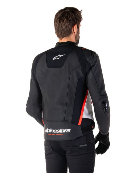 Blouson moto cuir racing Alpinestars Missile V3 Noir Blanc Rouge