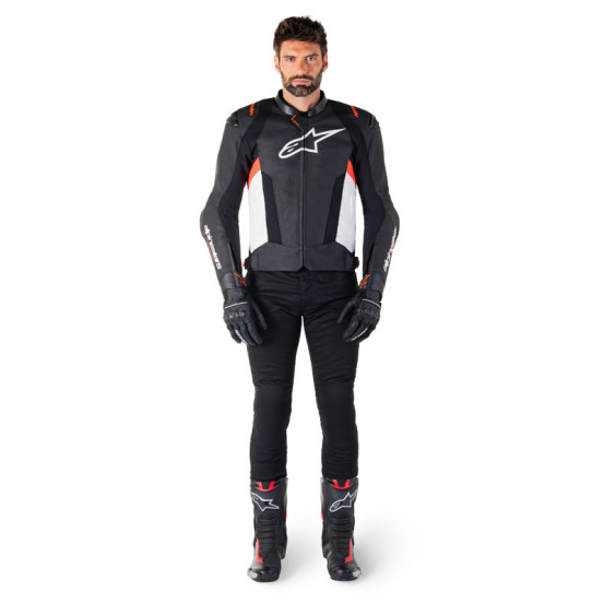 Blouson moto cuir racing Alpinestars Missile V3 Noir Blanc Rouge