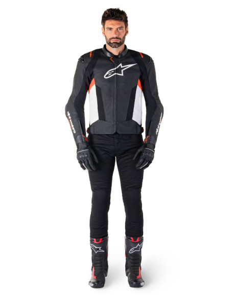 Blouson moto cuir racing Alpinestars Missile V3 Noir Blanc Rouge