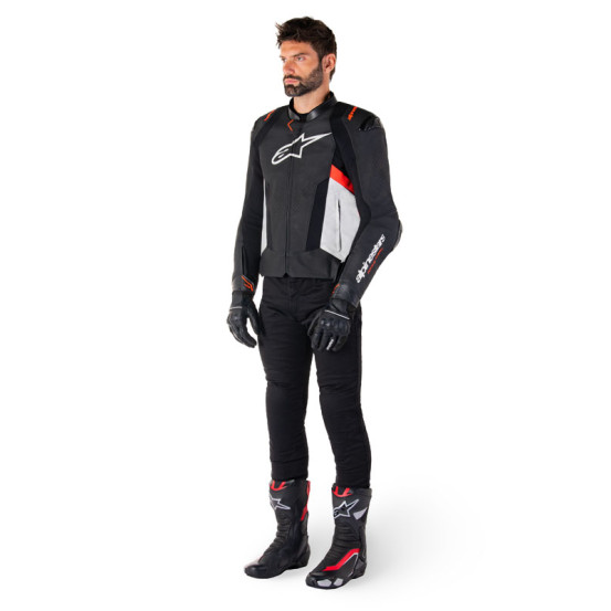 Blouson moto cuir racing Alpinestars Missile V3 Noir Blanc Rouge