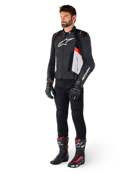 Blouson moto cuir racing Alpinestars Missile V3 Noir Blanc Rouge