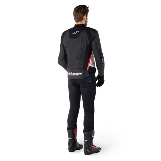 Blouson moto cuir racing Alpinestars Missile V3 Noir Blanc Rouge