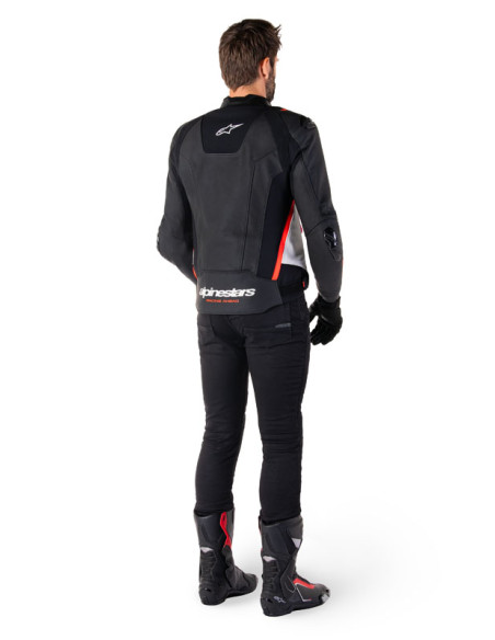 Blouson moto cuir racing Alpinestars Missile V3 Noir Blanc Rouge