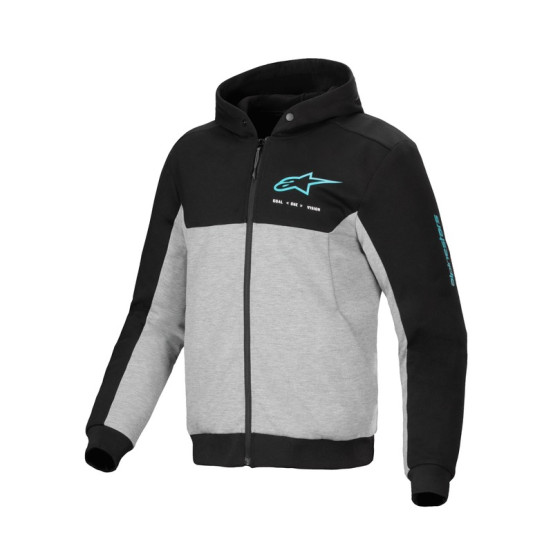 Sweat moto Alpinestars Chrome V2 Sport Hoodie Noir Gris Heather Turquoise