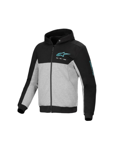 Sweat moto Alpinestars Chrome V2 Sport Hoodie Noir Gris Heather Turquoise