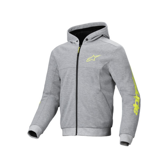 Sweat moto Alpinestars Chrome V2 Sport Hoodie Gris Heather Jaune Fluo