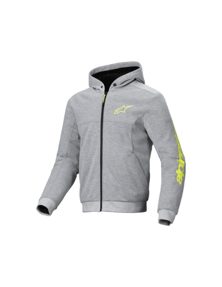 Sweat moto Alpinestars Chrome V2 Sport Hoodie Gris Heather Jaune Fluo