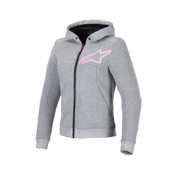 Sweat moto femme Alpinestars Stella Chrome V2 Sport Gris Heather Rose Fluo