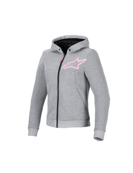 Sweat moto femme Alpinestars Stella Chrome V2 Sport Gris Heather Rose Fluo