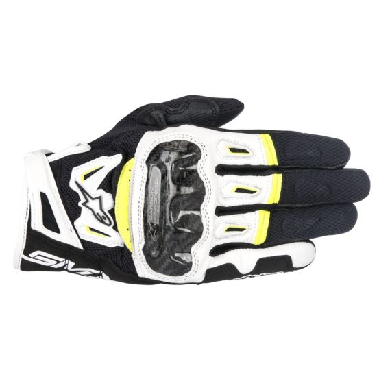 Gants moto racing Alpinestars SMX-2 Air Carbon V2 Noir Blanc Jaune Fluo