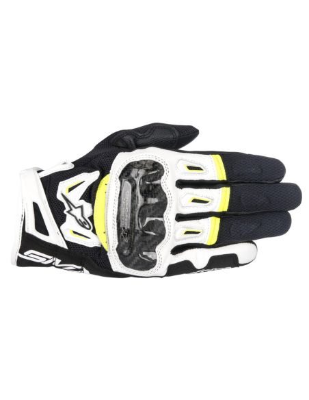 Gants moto racing Alpinestars SMX-2 Air Carbon V2 Noir Blanc Jaune Fluo