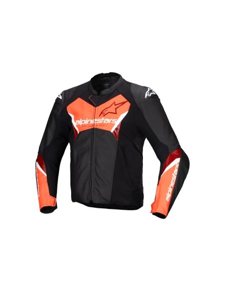 Blouson moto cuir racing Alpinestars Faster V3 Noir Rouge Fluo