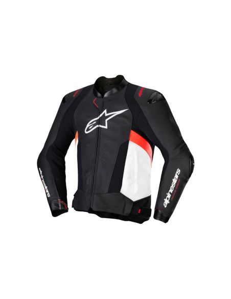 Blouson moto cuir racing Alpinestars Missile V3 Noir Blanc Rouge