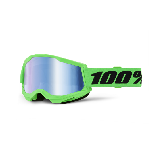 Masque cross 100% Strata 2 Vert Fluo - Ecran Iridium Bleu