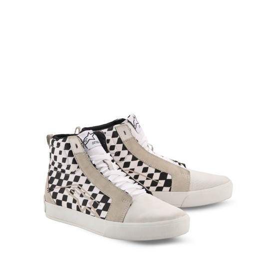 Baskets moto Alpinestars Ride-63 Canvas - Blanc Noir Damier