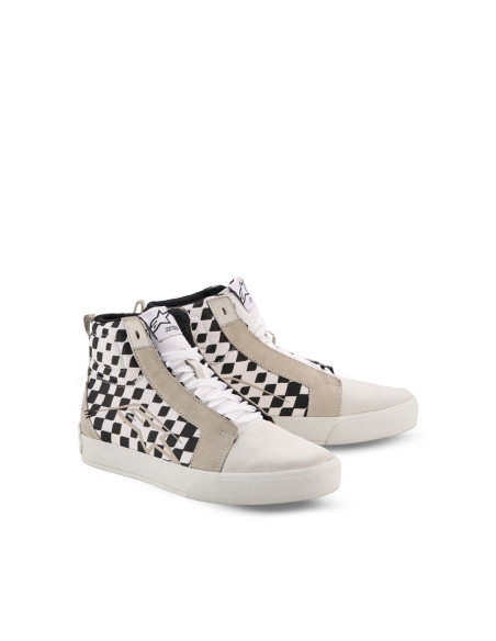 Baskets moto Alpinestars Ride-63 Canvas - Blanc Noir Damier
