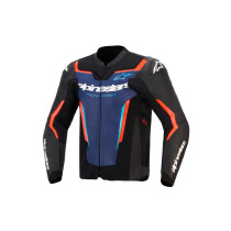 Blouson moto cuir Alpinestars GP Force V2 - Noir Bleu Rouge Fluo