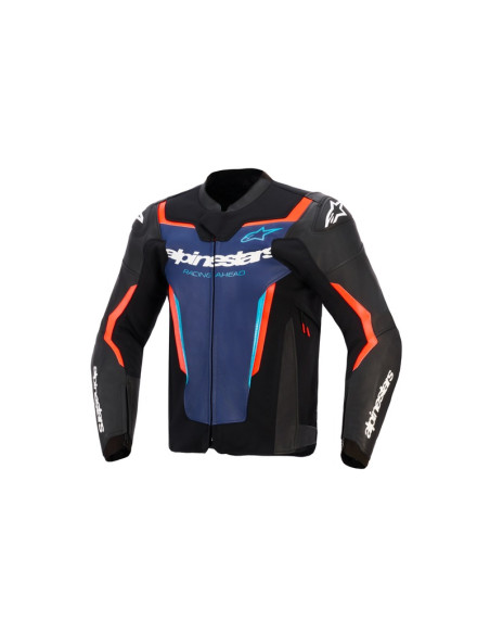 Blouson moto cuir Alpinestars GP Force V2 - Noir Bleu Rouge Fluo