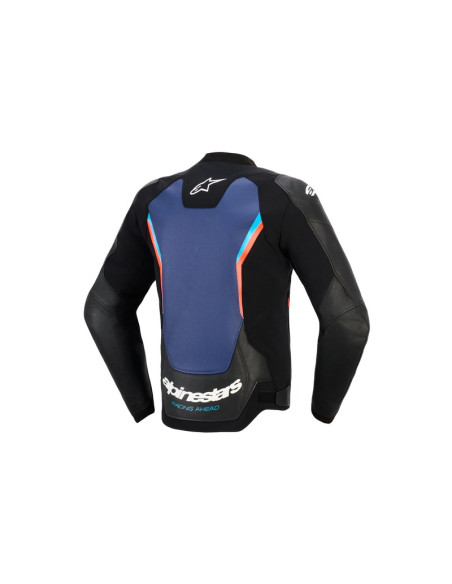 Blouson moto cuir Alpinestars GP Force V2 - Noir Bleu Rouge Fluo